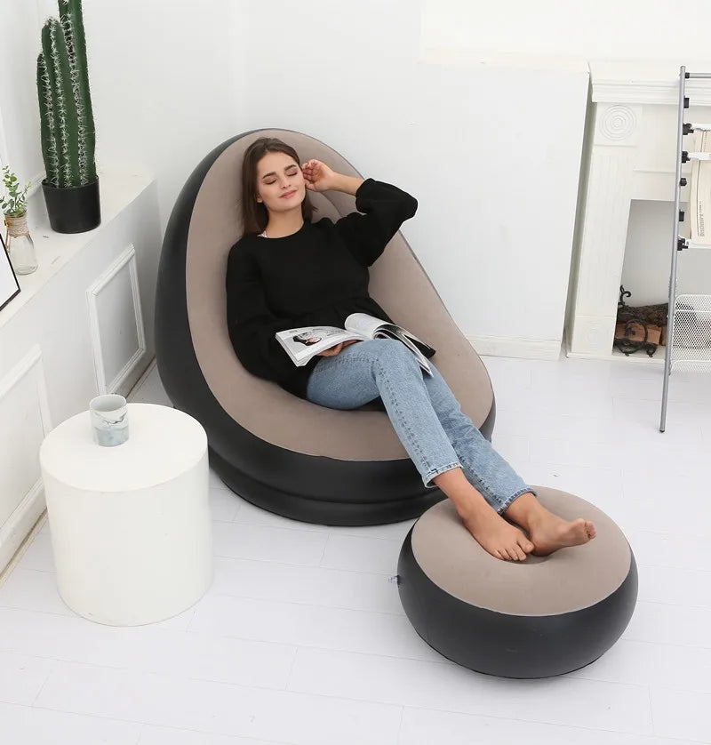 Inflatable lazy armchair PVC flocked folding sofa with pull-on lunch chaise longue set