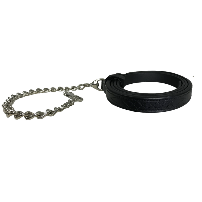 Fancy-Stitch Leather Lead with Chain & Swivel Snap