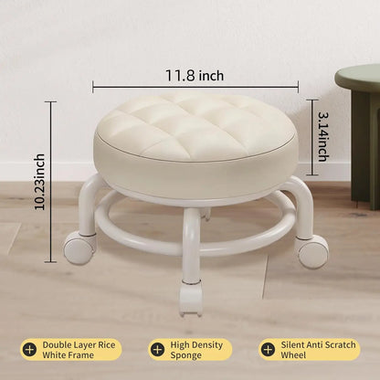 Stool with Wheel Low Stool Chair Universal Small Stool Children Shoes Bench Seat Mini Multifunctional Rolling Leather RoundSeat